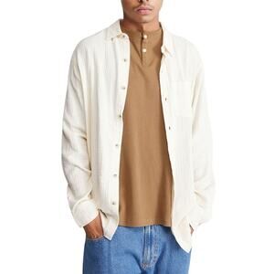 PacSun Classic Beige Textured Muslin Long Sleeve Shirt - Medium